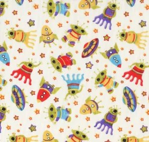 Aliens Cream Polycotton Children Fabric Choose Size