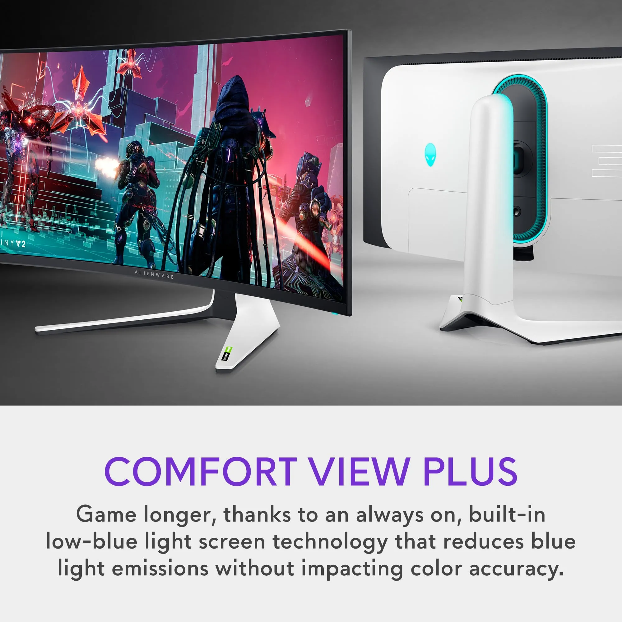 Alienware AW3423DW Curved Gaming Monitor 34.18 inch Quantom Dot-OLED 1800R Display, 3440x1440 Pixels at 175Hz, True 0.1ms Gray-to-Gray, 1M:1 Contrast Ratio, 1.07 Billions Colors - Lunar Light