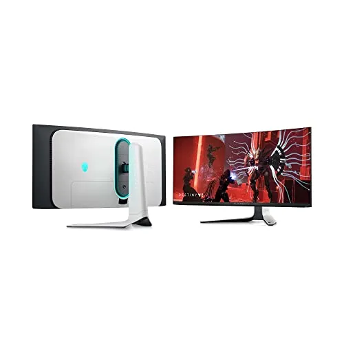 Alienware AW3423DW Curved Gaming Monitor 34.18 inch Quantom Dot-OLED 1800R Display, 3440x1440 Pixels at 175Hz, True 0.1ms Gray-to-Gray, 1M:1 Contrast Ratio, 1.07 Billions Colors - Lunar Light