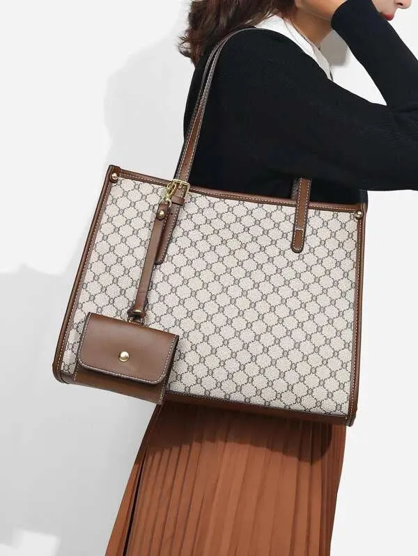 All Over Print Shoulder Tote Bag With Purse - 𝘚𝘚²³ Multicolor