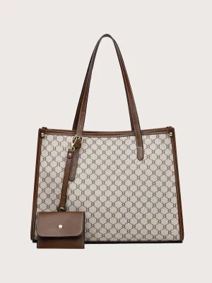 All Over Print Shoulder Tote Bag With Purse - 𝘚𝘚²³ Multicolor