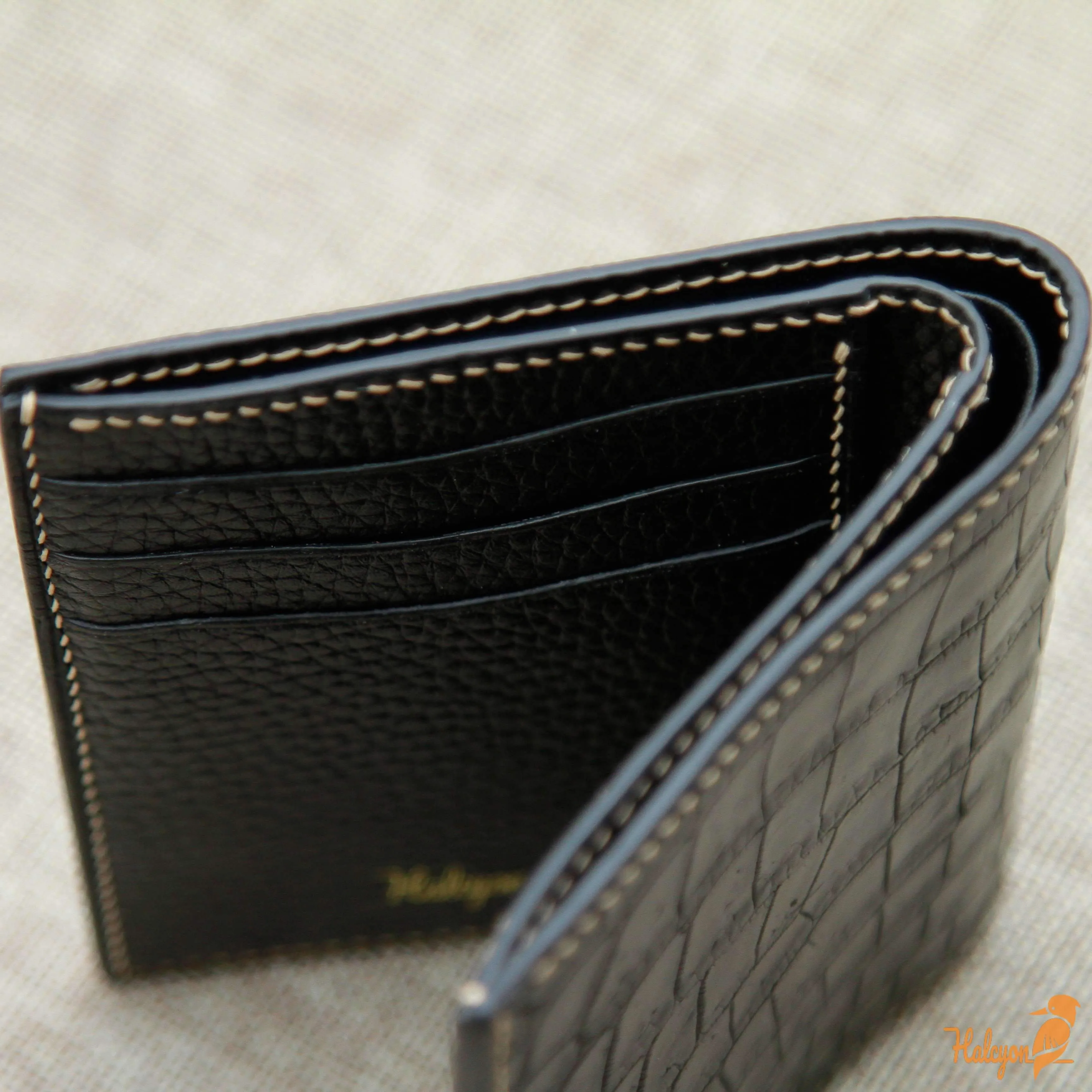Alligator leather bifold wallet mens