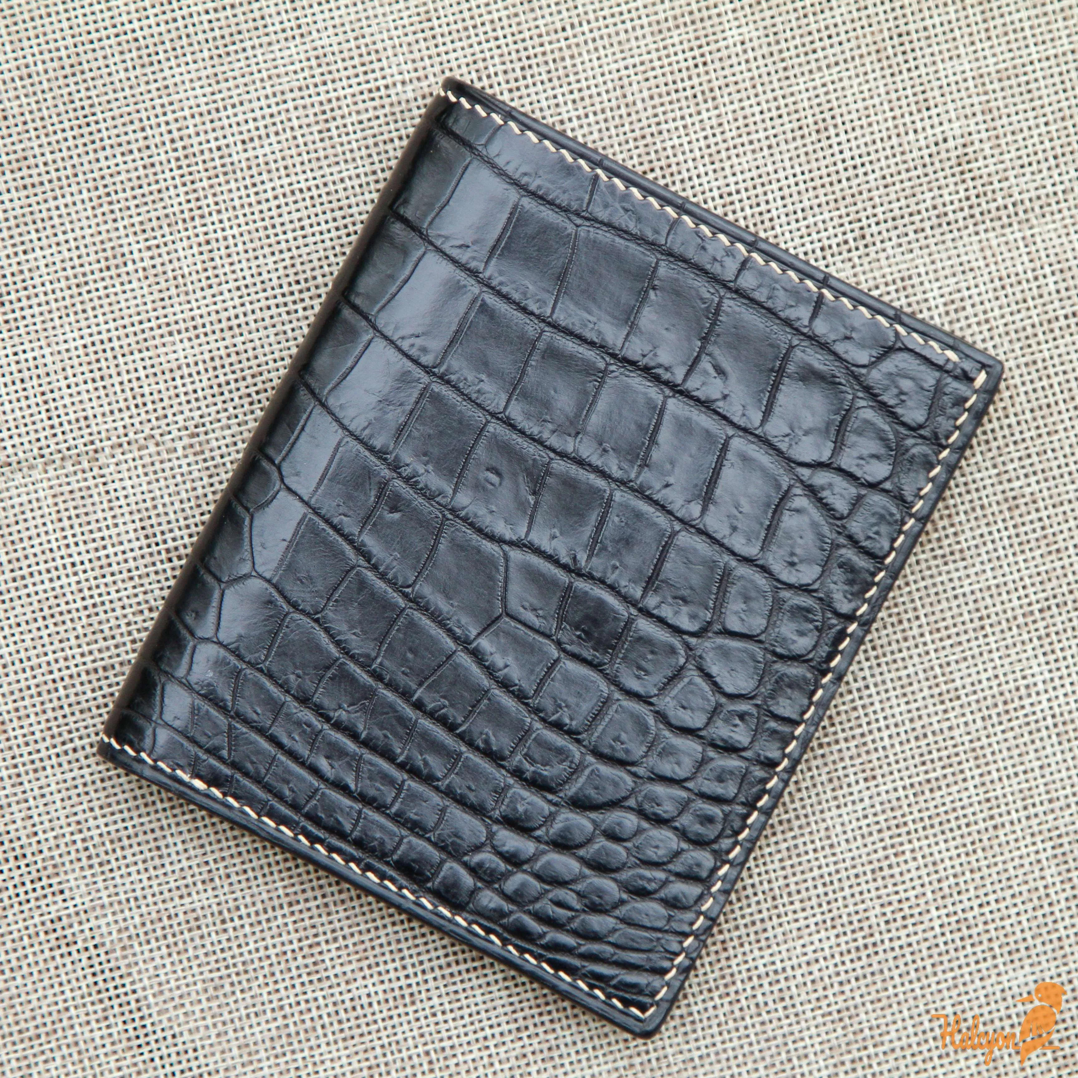 Alligator leather bifold wallet mens