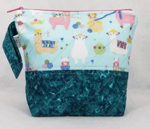 Alpacas Knitting Teal - Project Bag - Small