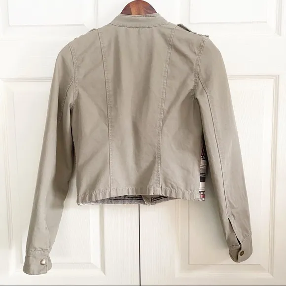 American Earle Womens Olive Green Moto Southwestern Pattern Crop Jacket Small