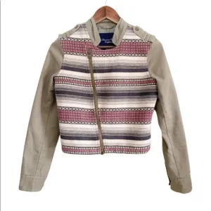 American Earle Womens Olive Green Moto Southwestern Pattern Crop Jacket Small