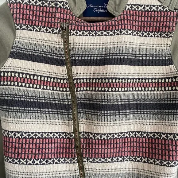 American Earle Womens Olive Green Moto Southwestern Pattern Crop Jacket Small