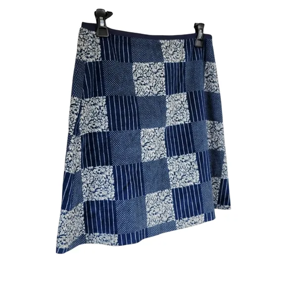 ANN MASHBURN Sz M Jenny Velvet Patchwork Mini Skirt Blue White