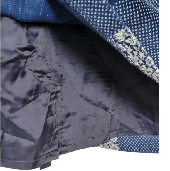 ANN MASHBURN Sz M Jenny Velvet Patchwork Mini Skirt Blue White