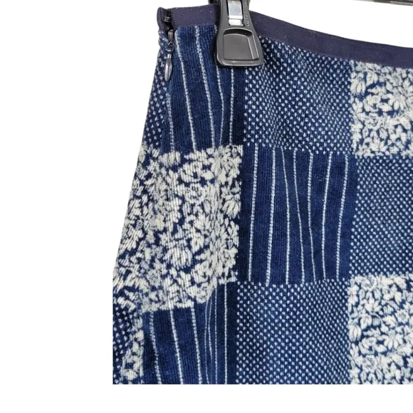 ANN MASHBURN Sz M Jenny Velvet Patchwork Mini Skirt Blue White