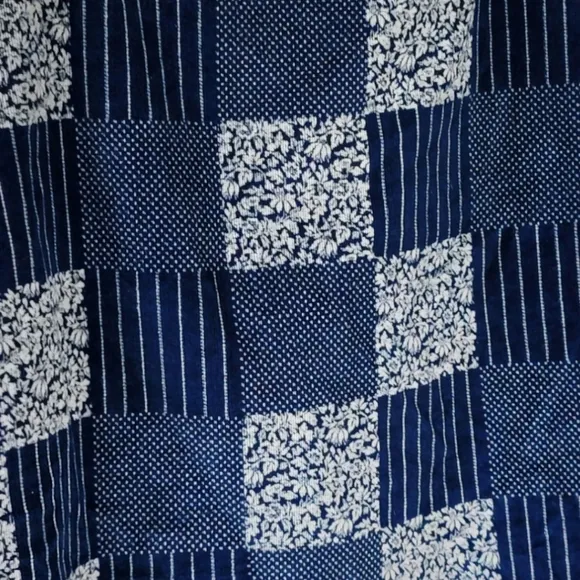 ANN MASHBURN Sz M Jenny Velvet Patchwork Mini Skirt Blue White
