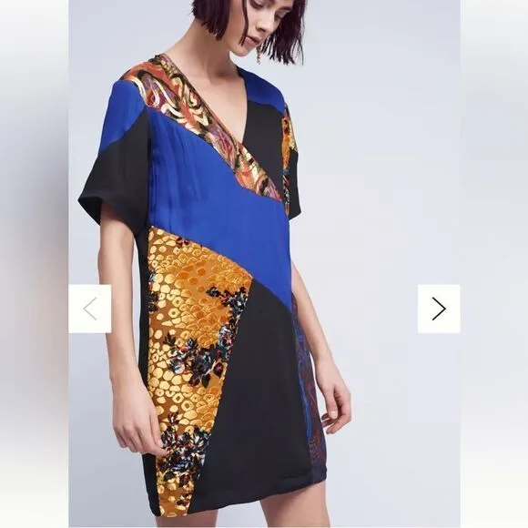 Anthro HD in Paris Camellia Patchwork Dress Size 8