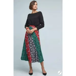Anthropologie Maeve Foster Patchwork Midi A-Line Skirt Size 4 Women's