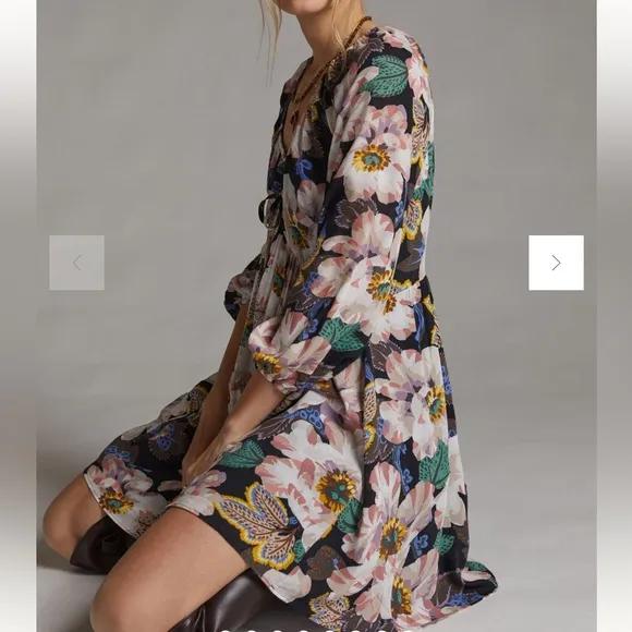 Anthropologie Tiered V-Neck Tunic Floral Dress