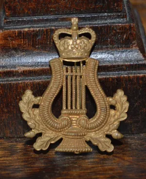 Antique English Royal Army Badge Musician Lyre and Crown