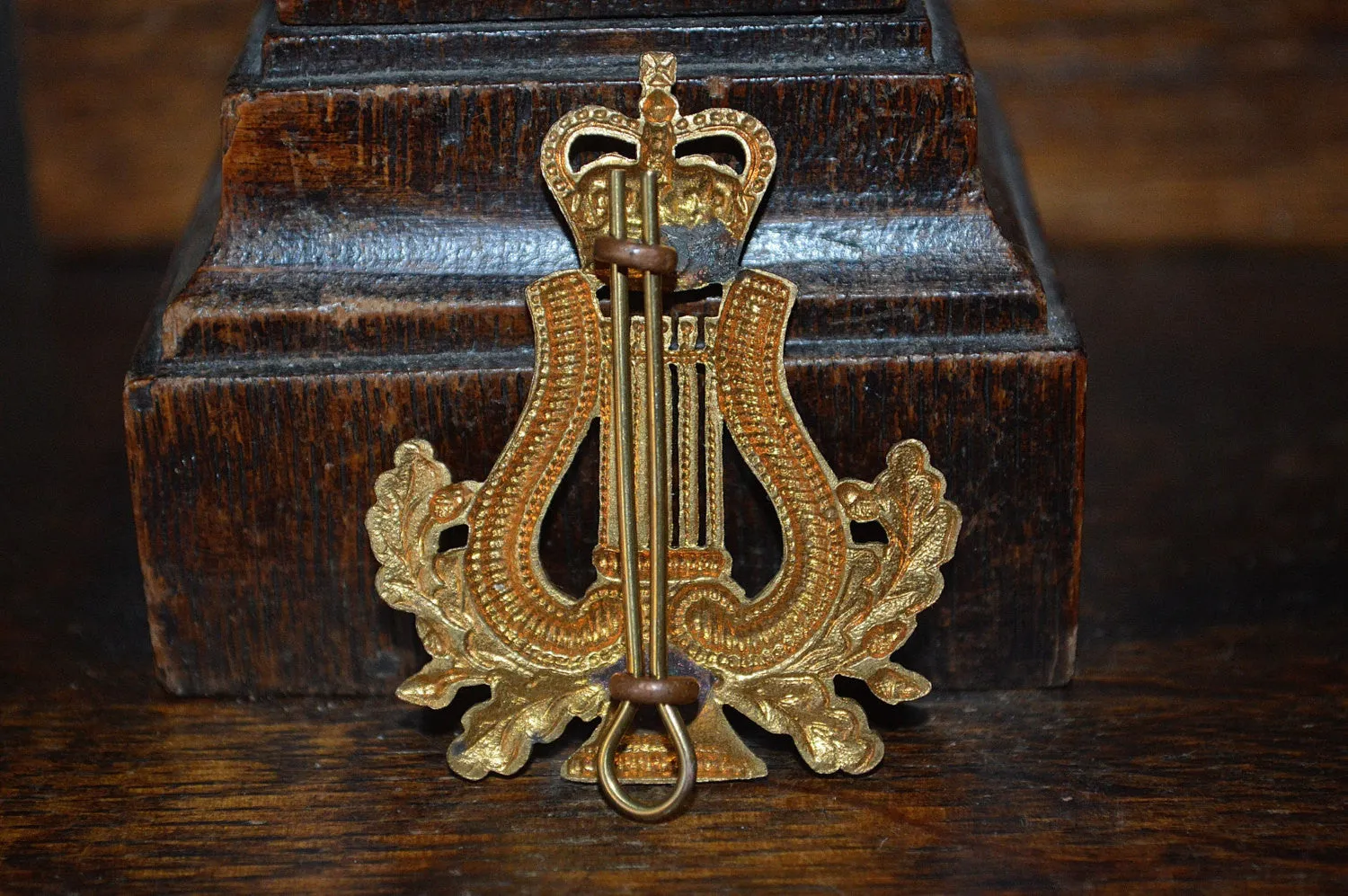 Antique English Royal Army Badge Musician Lyre and Crown