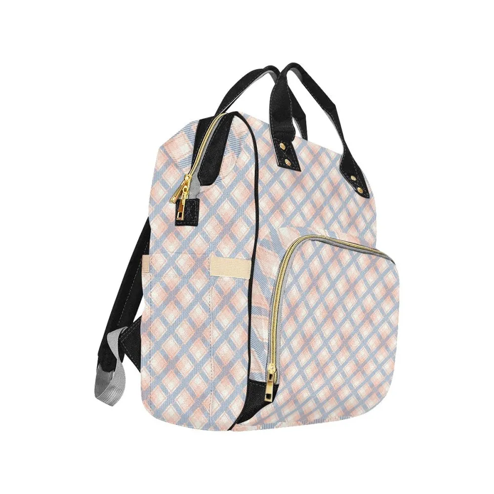 Audra Pink, Blue and Ivory Plaid Backpack