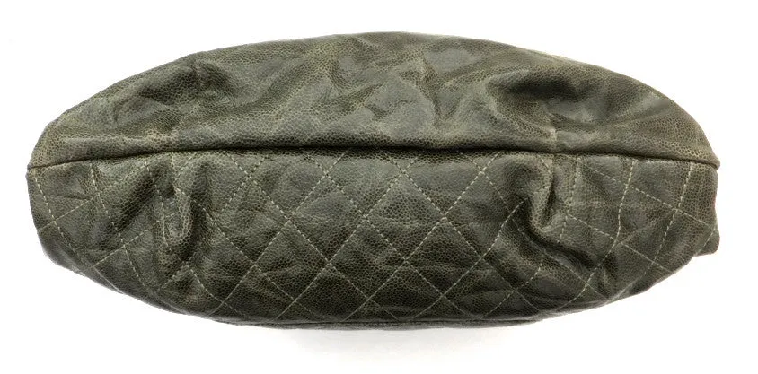 Authentic Chanel Green Coated Caviar Modern Maxi Jumbo Flapover
