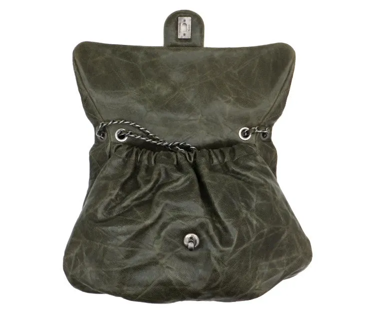Authentic Chanel Green Coated Caviar Modern Maxi Jumbo Flapover