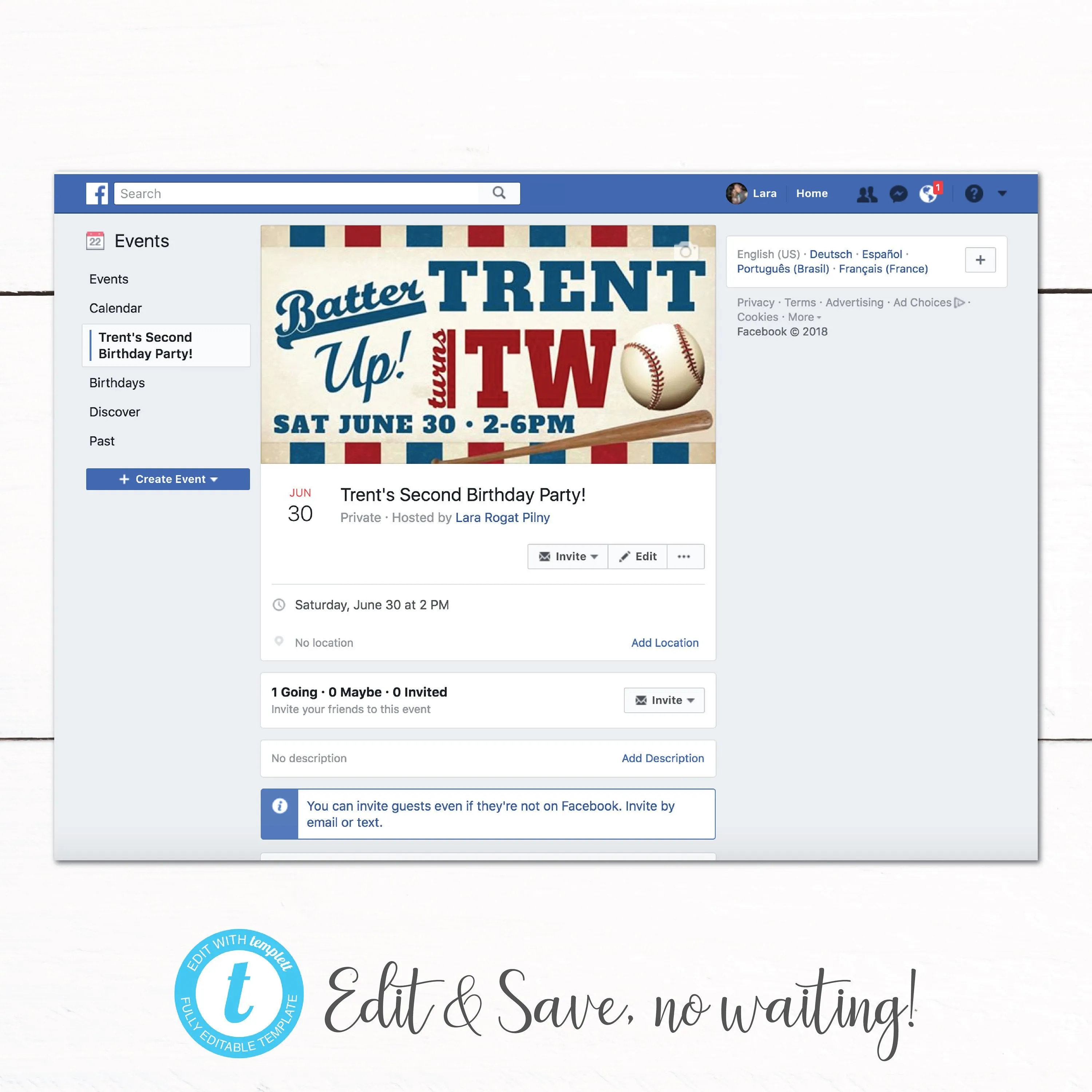 Baseball Birthday Party Facebook Event Banner