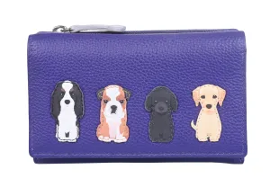 Best Friends Sitting Dogs Tri Fold Purse Purple - Mala Leather
