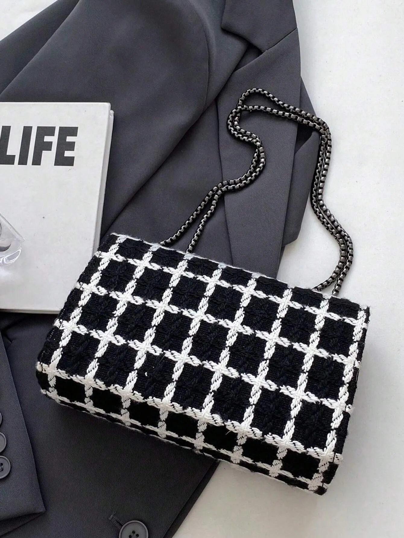 Black And White Houndstooth Shoulder Bag