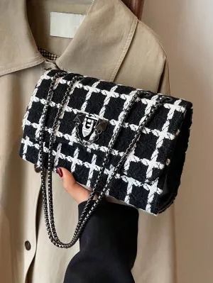 Black And White Houndstooth Shoulder Bag
