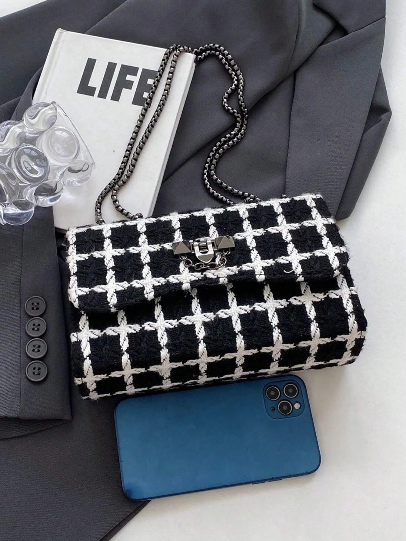 Black And White Houndstooth Shoulder Bag