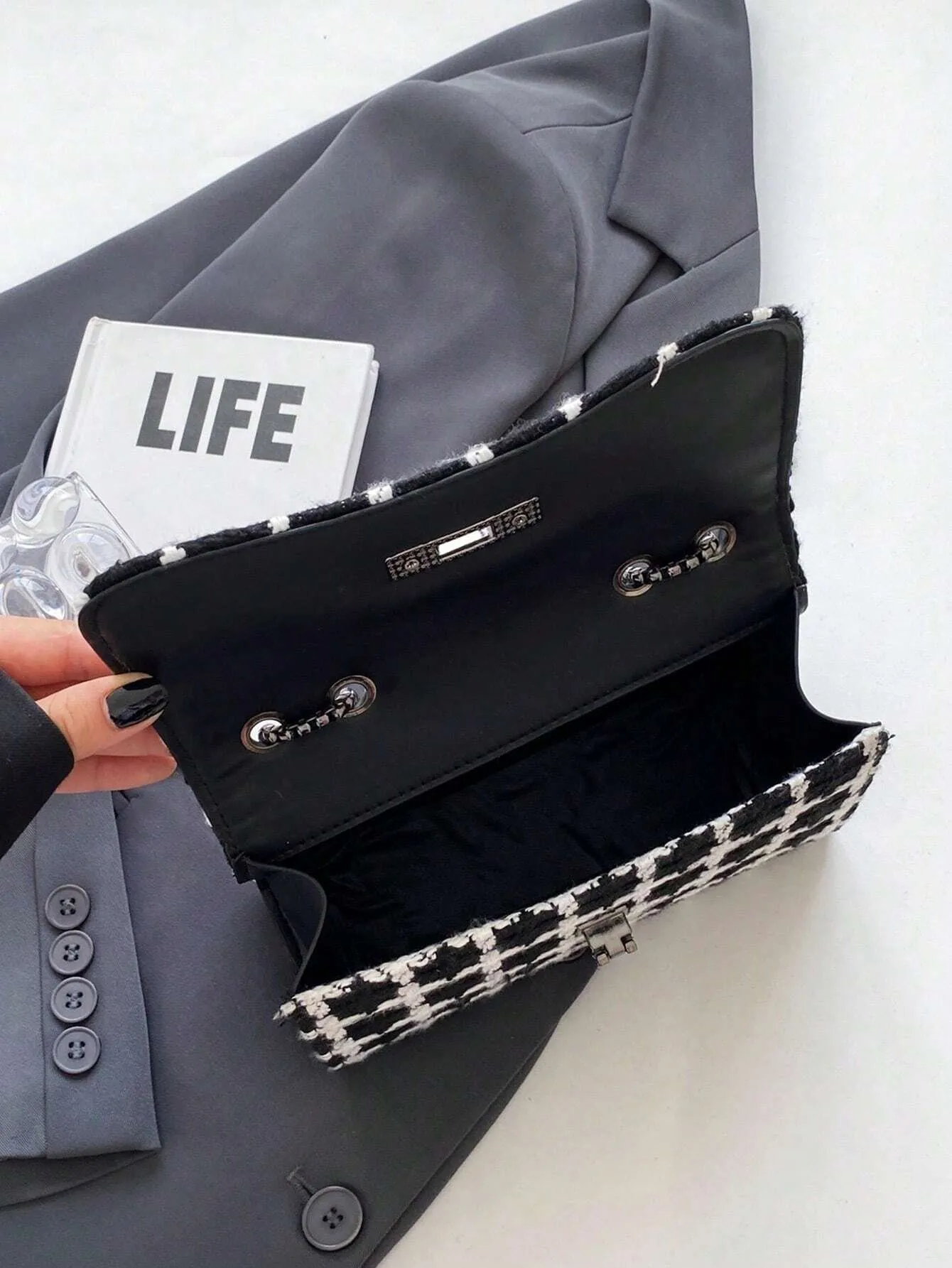 Black And White Houndstooth Shoulder Bag