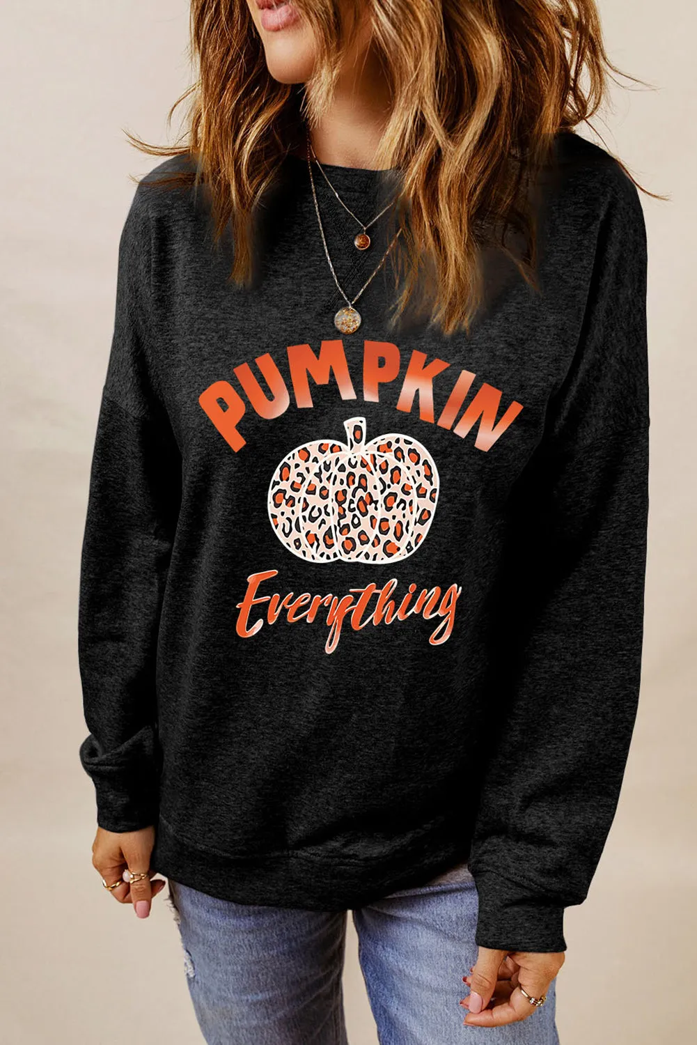 Black Fall Fashion Graphic Drop Shoulder Sweatshirt