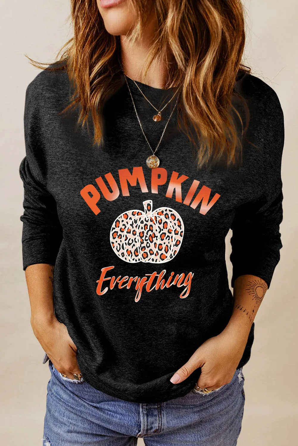 Black Fall Fashion Graphic Drop Shoulder Sweatshirt