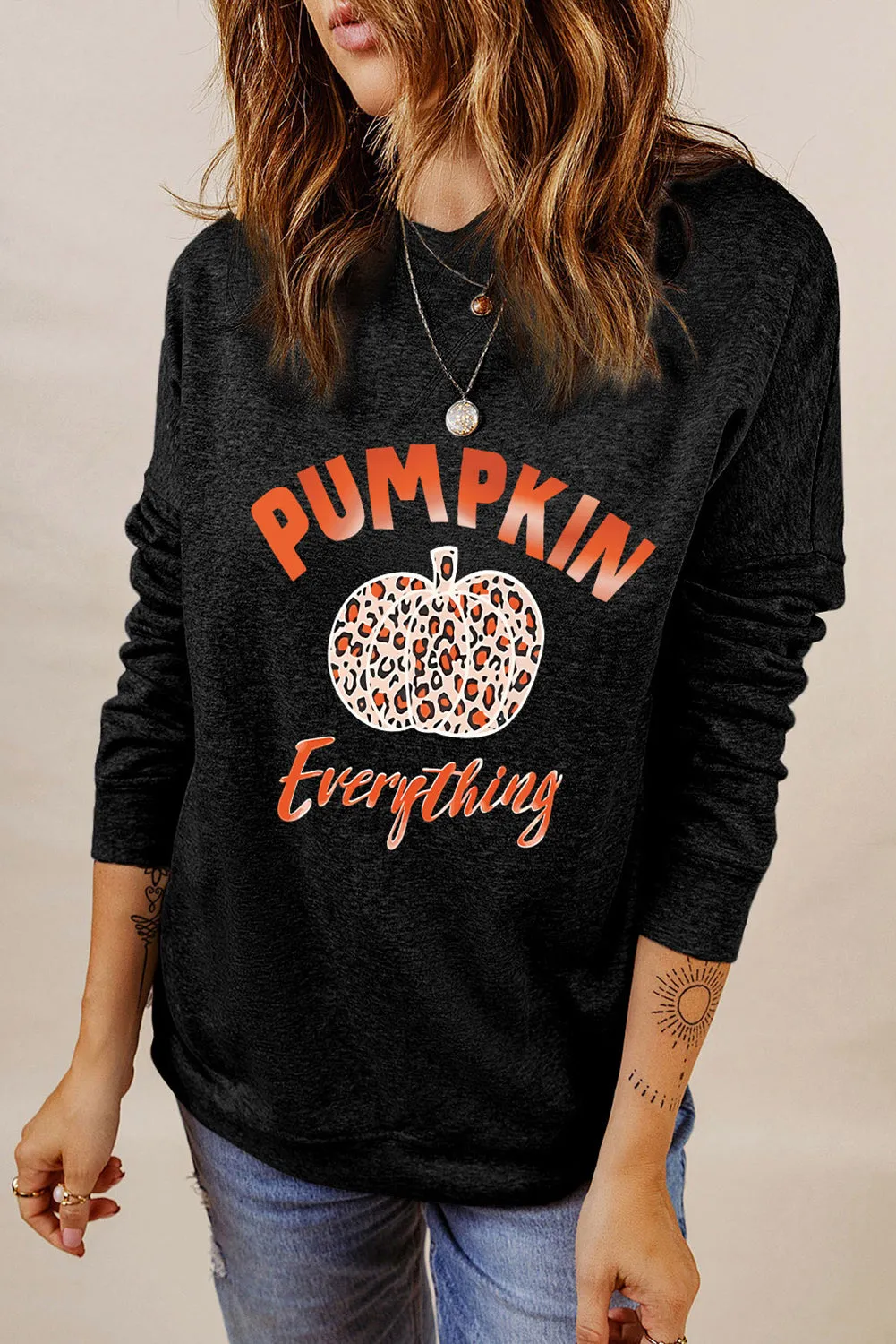 Black Fall Fashion Graphic Drop Shoulder Sweatshirt