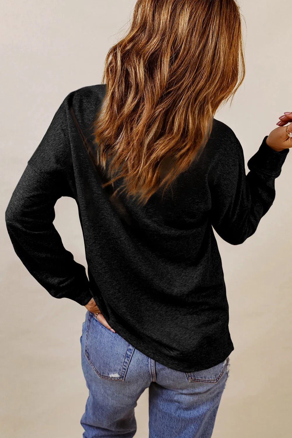 Black Fall Fashion Graphic Drop Shoulder Sweatshirt