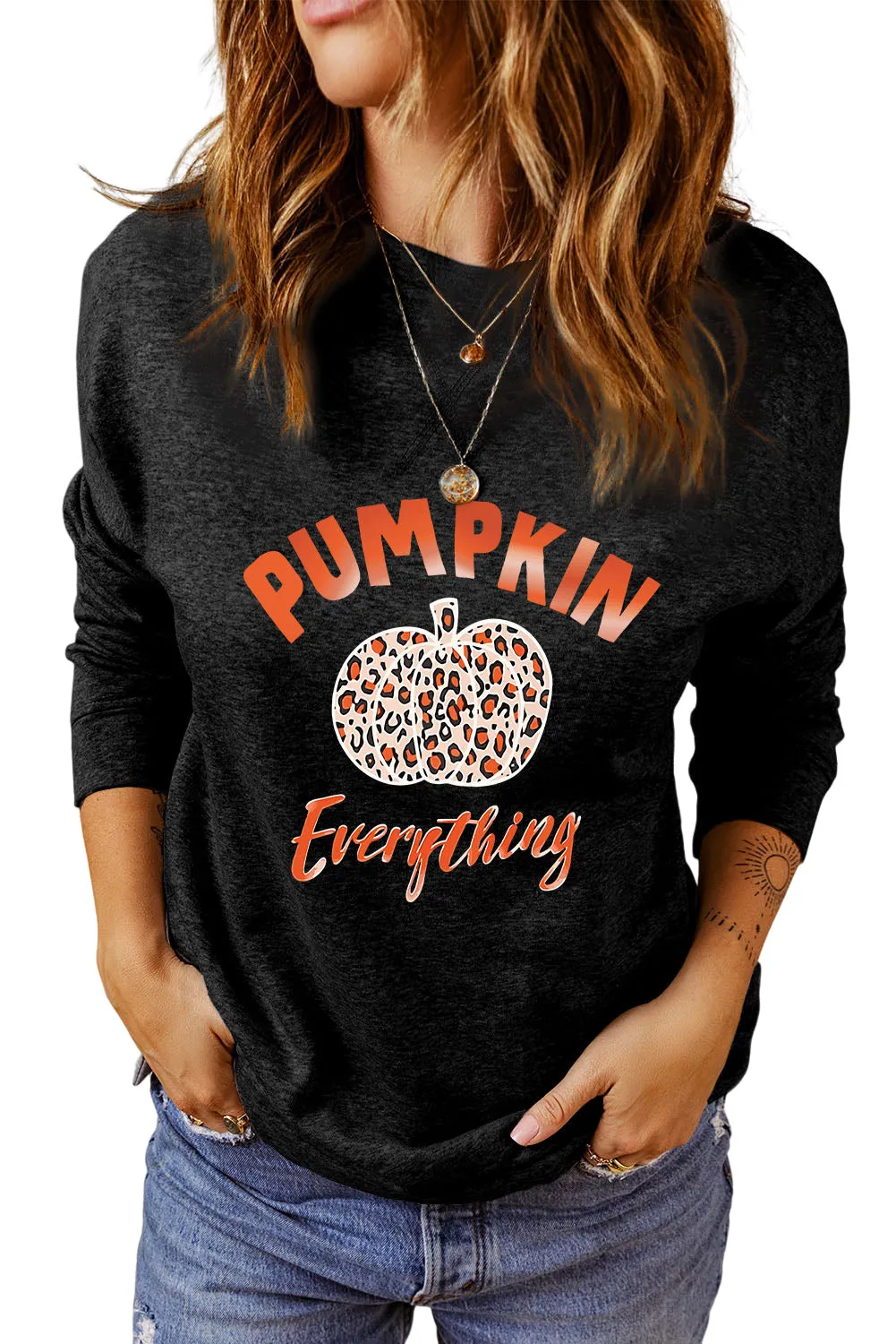 Black Fall Fashion Graphic Drop Shoulder Sweatshirt
