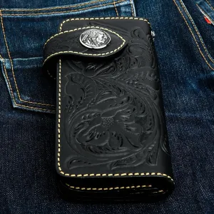Black Genuine Cowhide Leather Indian Western Biker Wallet