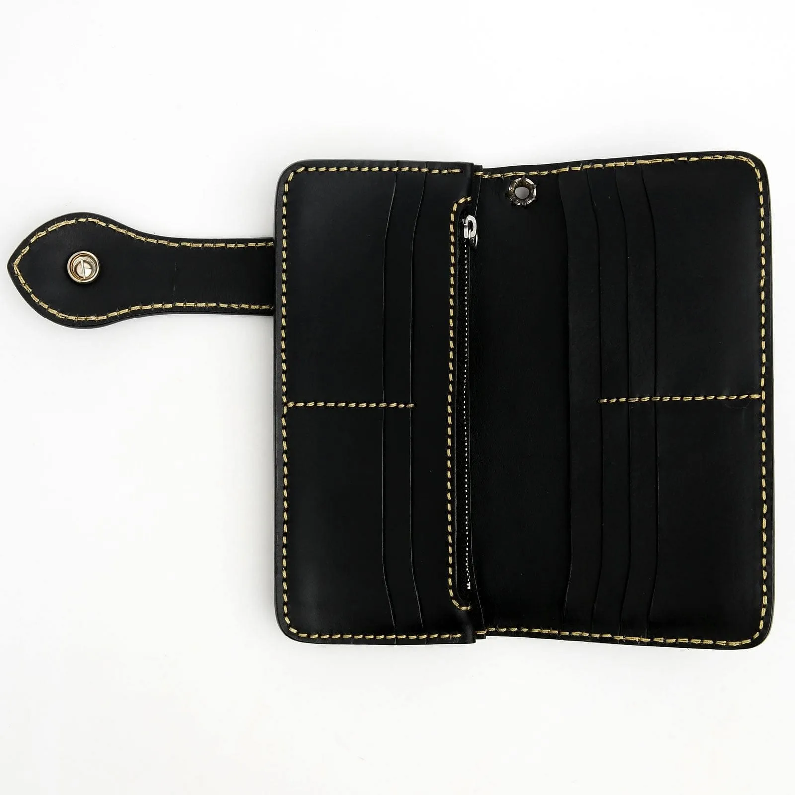 Black Genuine Cowhide Leather Indian Western Biker Wallet