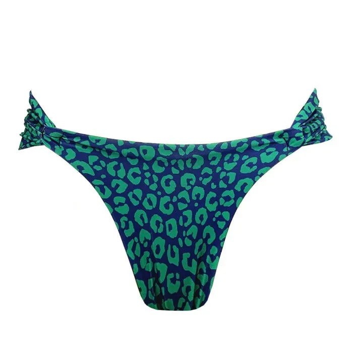 Blue and Green Jaguar Brazilian Classic Side Scrunch Bikini Bottom