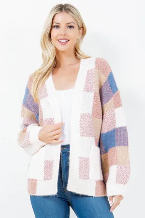 Blue and Peach Patchwork Cardigan - S/M