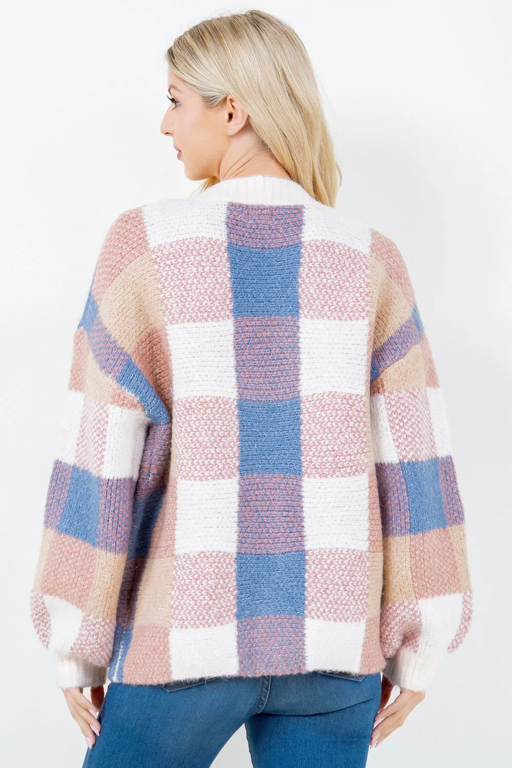 Blue and Peach Patchwork Cardigan - S/M