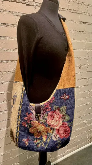 BLUE FLORAL"  Vintage Crossbody Handbag