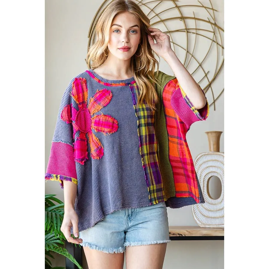 Blue Washed Daisy Patch Short Sleeve Oli&Hali Top