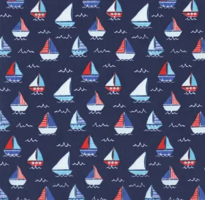 Boats Navy Polycotton Children Fabric Choose Size