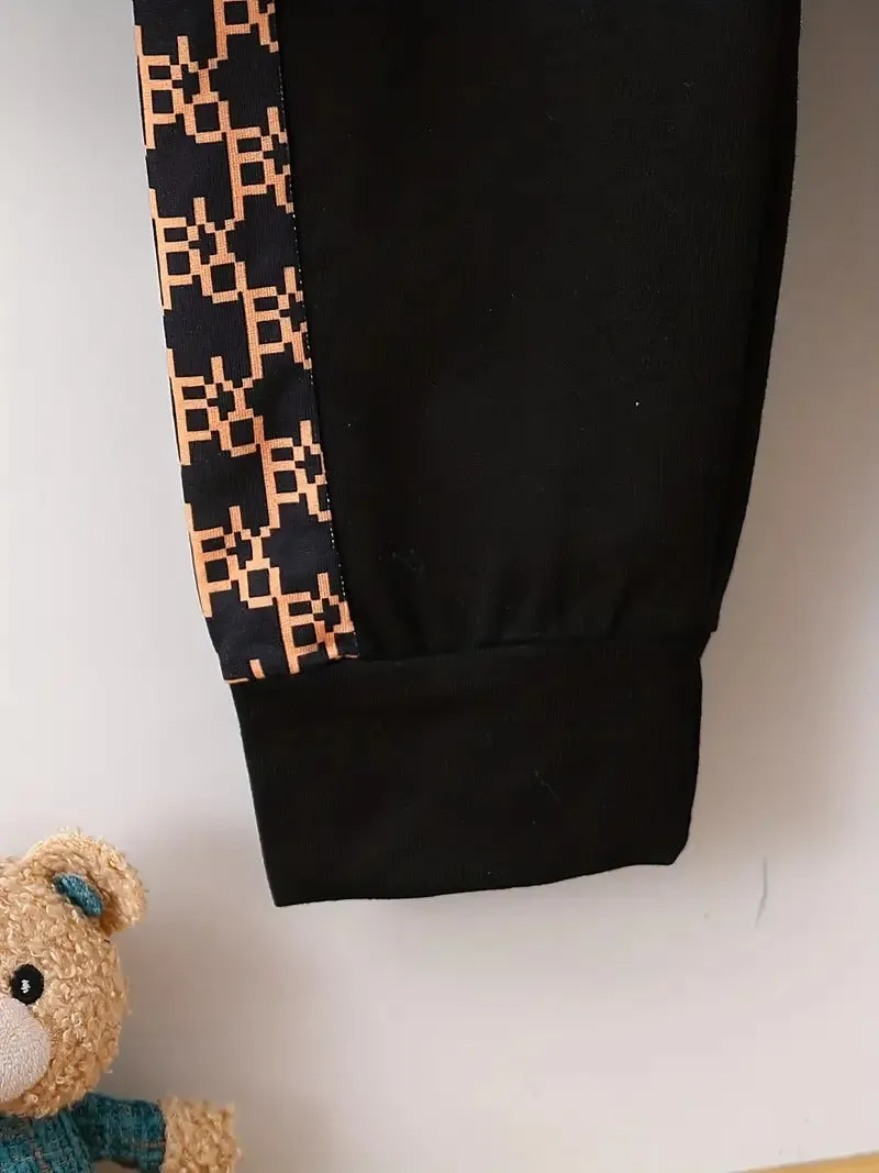 Boy's Crossbody Pouch Pattern Black Pant Set