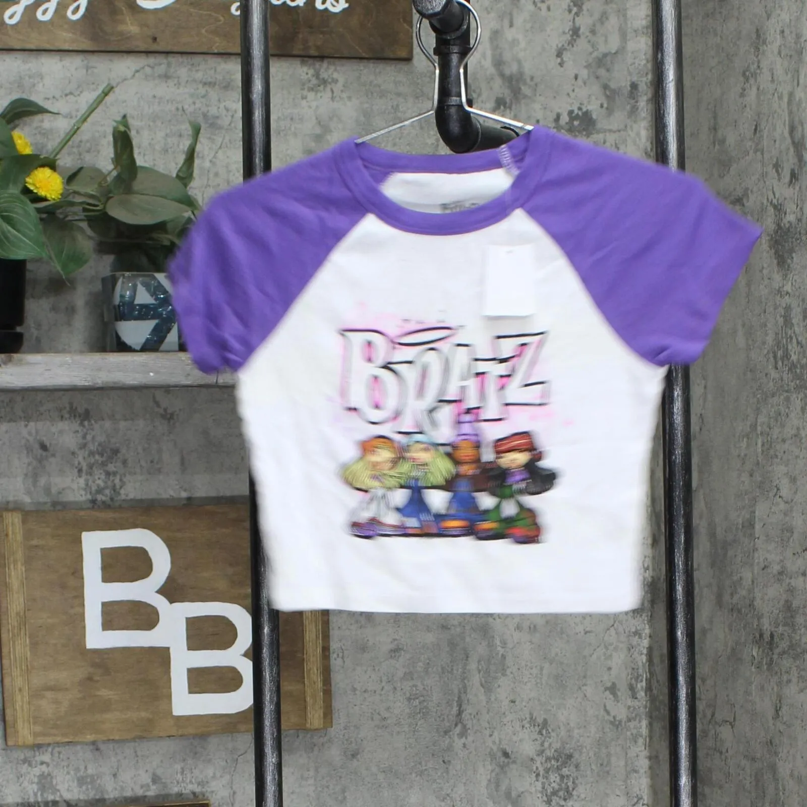 Bratz Women's Ringer Short Sleeve Cropped Graphic T-Shirt White / Purple S