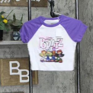Bratz Women's Ringer Short Sleeve Cropped Graphic T-Shirt White / Purple S
