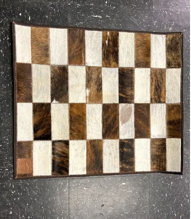 Brown & Gray Designer Patchwork Cowhide Rug - Size 24 x 20 IN | 64x 48 cm  | Premium Cowhide Rug