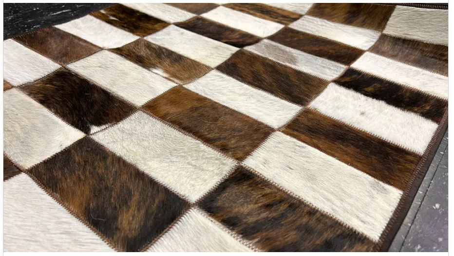 Brown & Gray Designer Patchwork Cowhide Rug - Size 24 x 20 IN | 64x 48 cm  | Premium Cowhide Rug