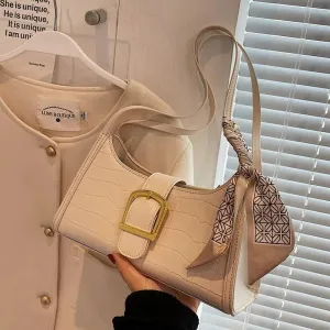 Buckle Crocodile Embossed Shoulder Bag