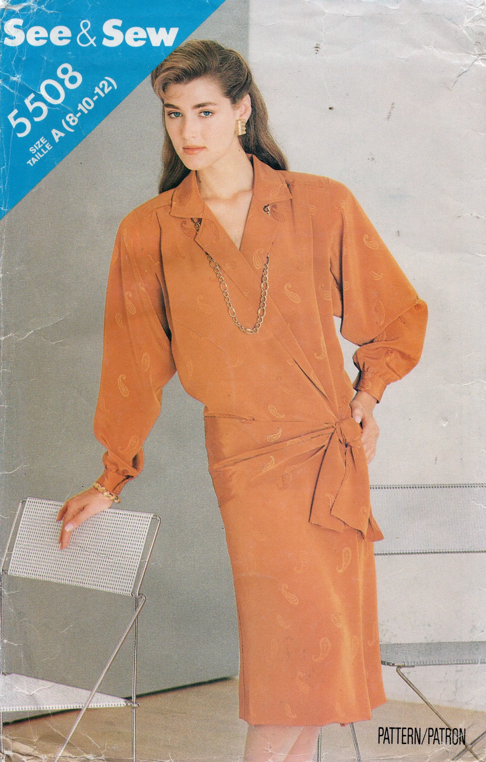 Butterick See & Sew 5508 Womens Side Draped Drop Waisted Dress 1980s Vintage Sewing Pattern Size 8 - 12