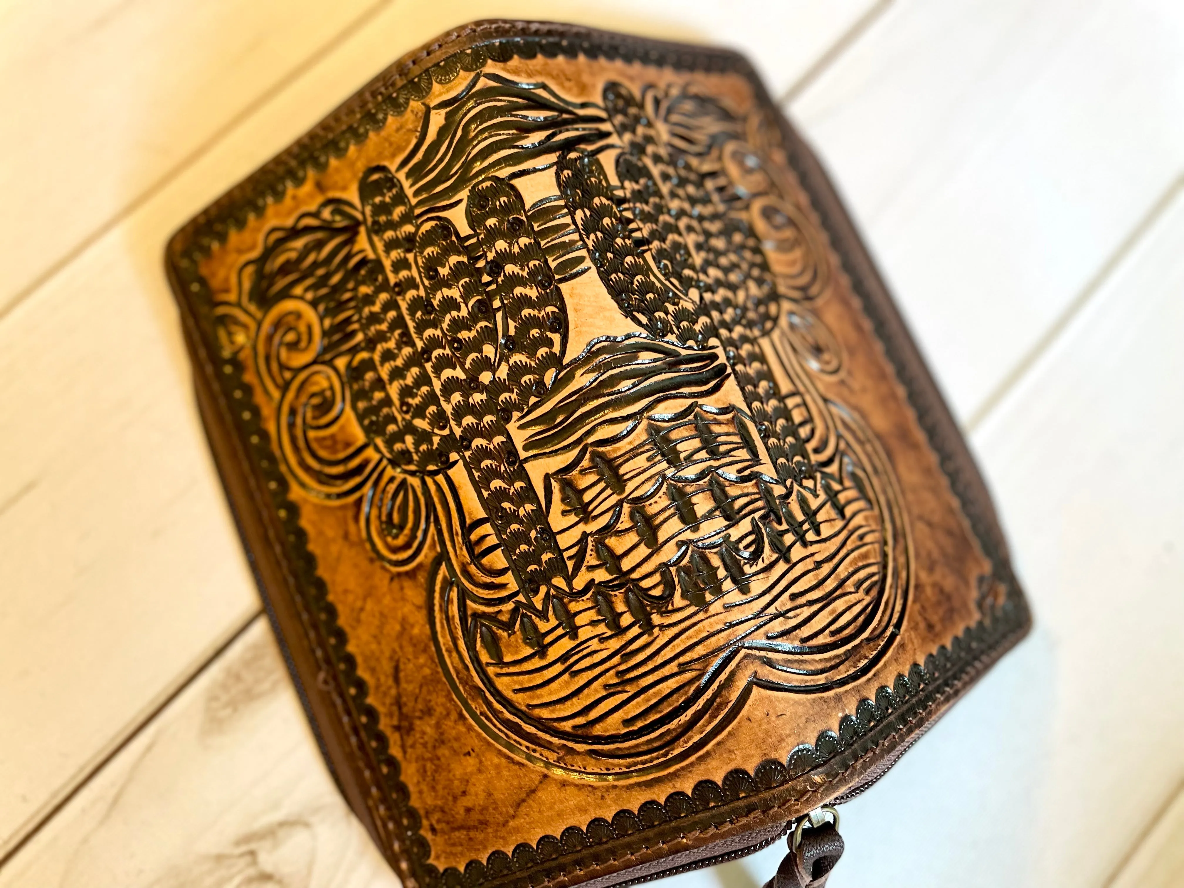 Cactus Tooled Leather Wallet